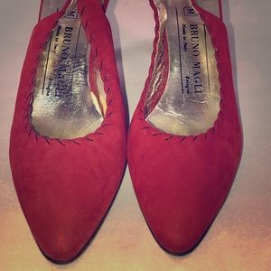 Bruno Magli suede slingback pumps stitched edging